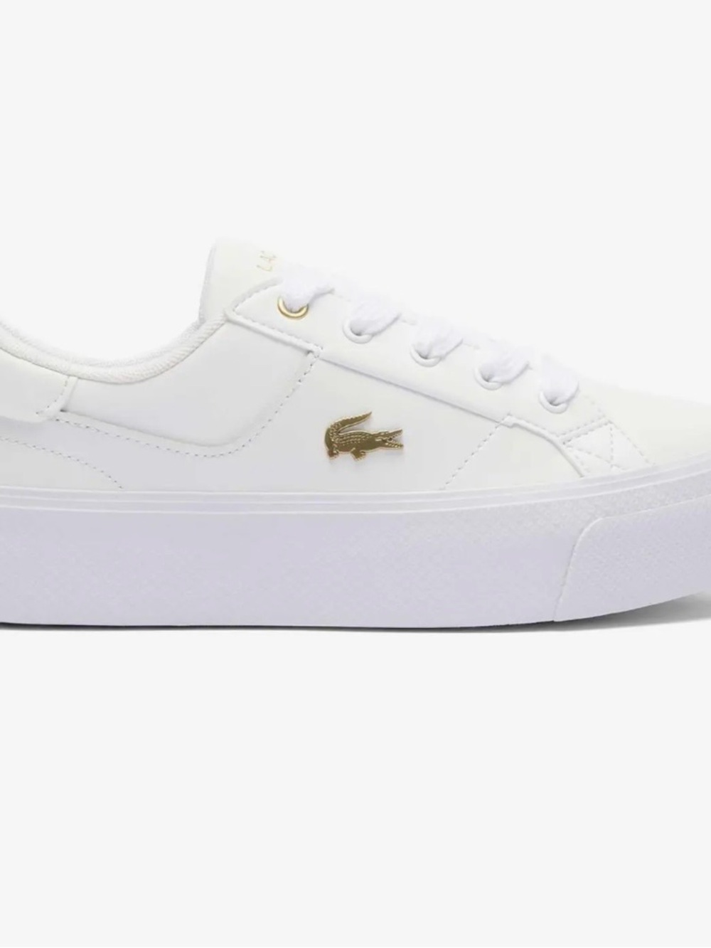 Lacoste White Low-Top Platform Sneakers with Gold Croc Accent - Picture 1 of 7